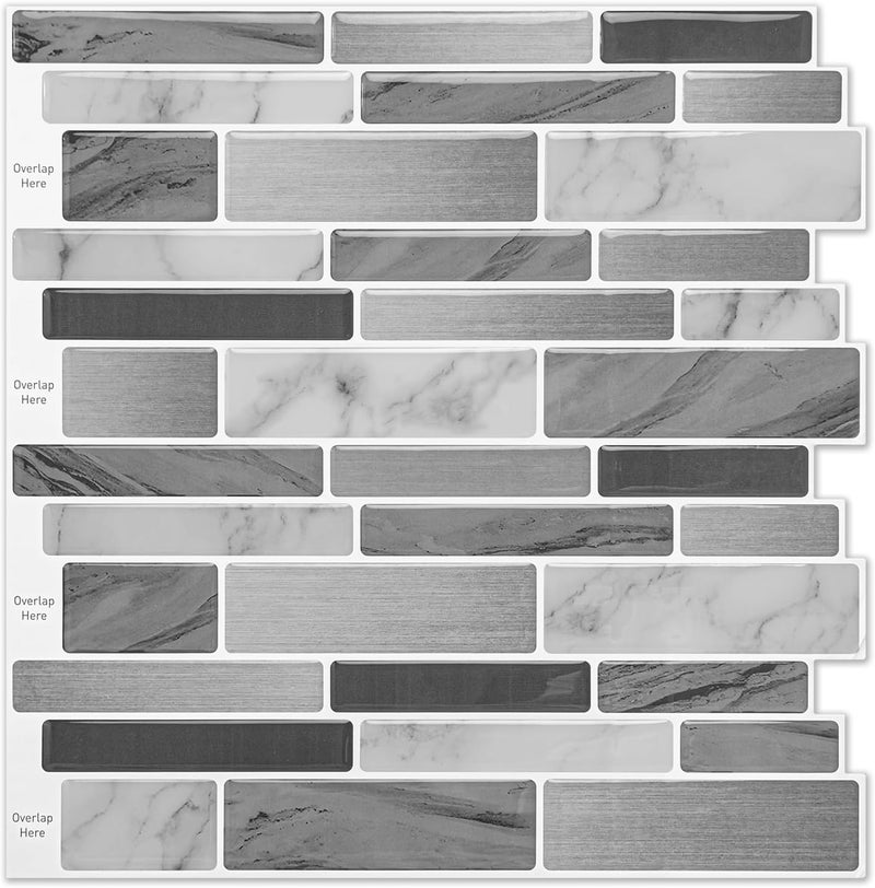LONGKING Peel and Stick Backsplash Tile for Kitchen, Stick on Tile on Wall, Bathroom (Grey Marbling) - Image 1
